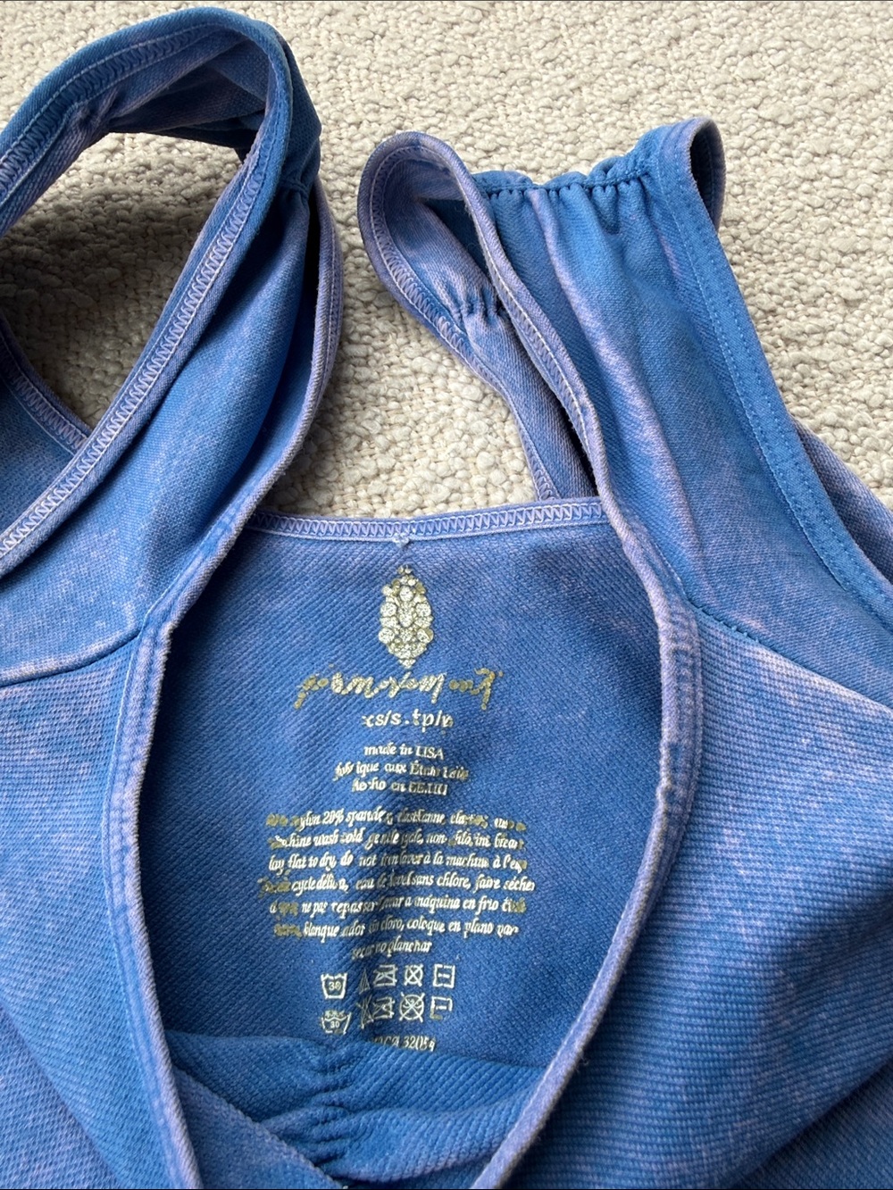 FP Movement by Free People Indigo Blue Ruched Ribbed Crop Top - Picture 2 of 3